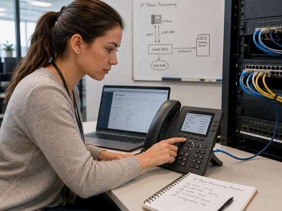 IT engineer provisioning an IP phone - TeleDynamics blog