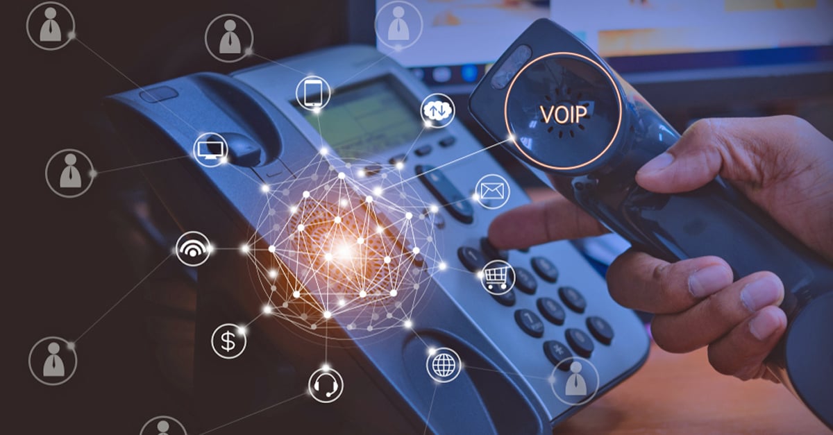 Telephone with VoIP-related graphics