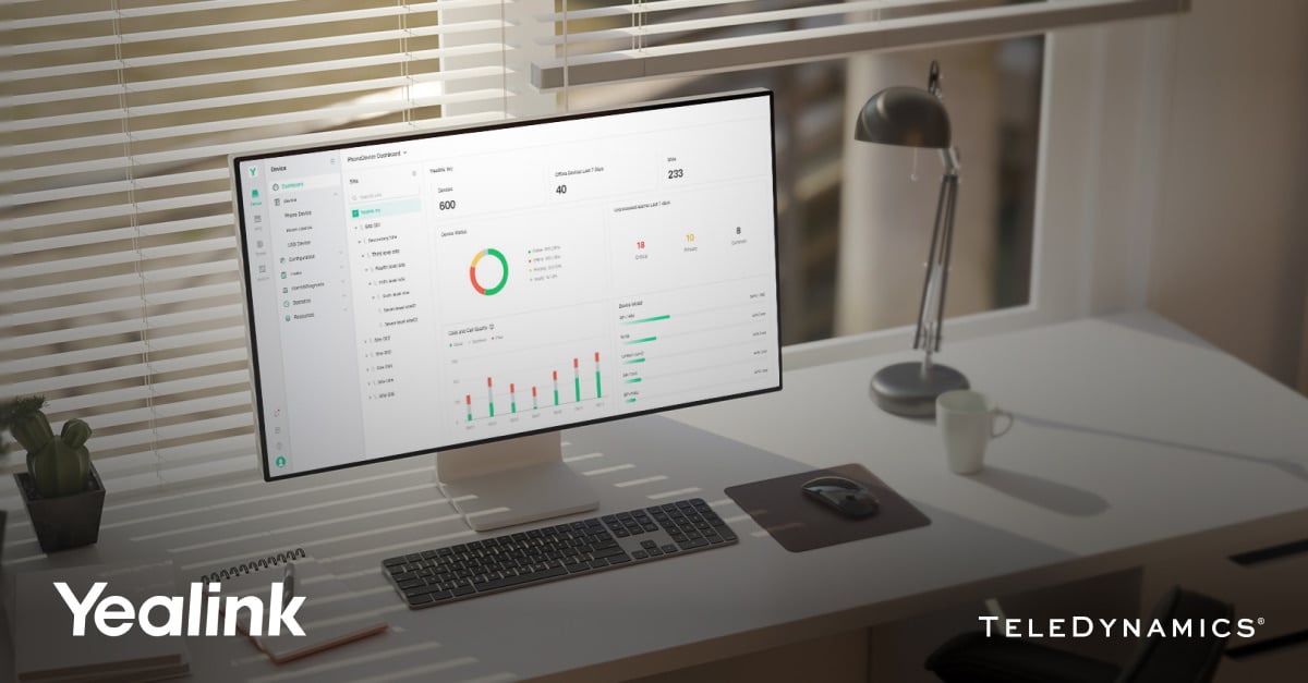Desktop computer monitor showing the Yealink Management Cloud Service interface - TeleDynamics blog 