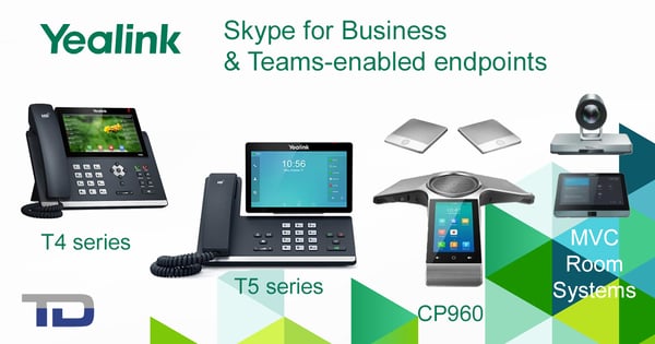 Yealink SFB and Teams-enabled endpoints: T4 & T5 desk phones, CP960 conference phone, MVC room systems