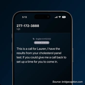 Mockup of real-time captions on a smart phone using Bridge captioning device and app – TeleDynamics blog
