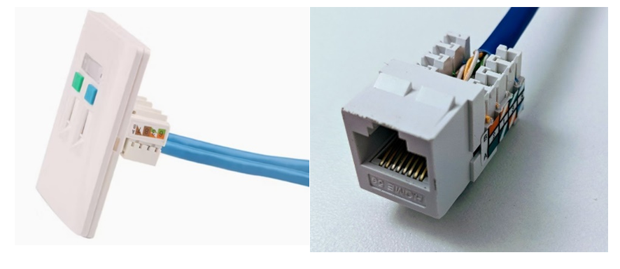 A two-port network jack unmounted from the wall plus : A network jack removed from its wall plate housing - TeleDynamics blog