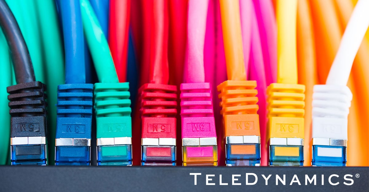 Close-up of Ethernet cables of different colors - TeleDynamics blog