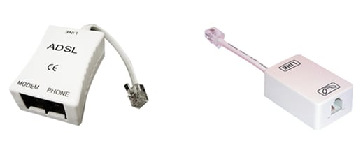 DSL splitter (L) and filter (R)