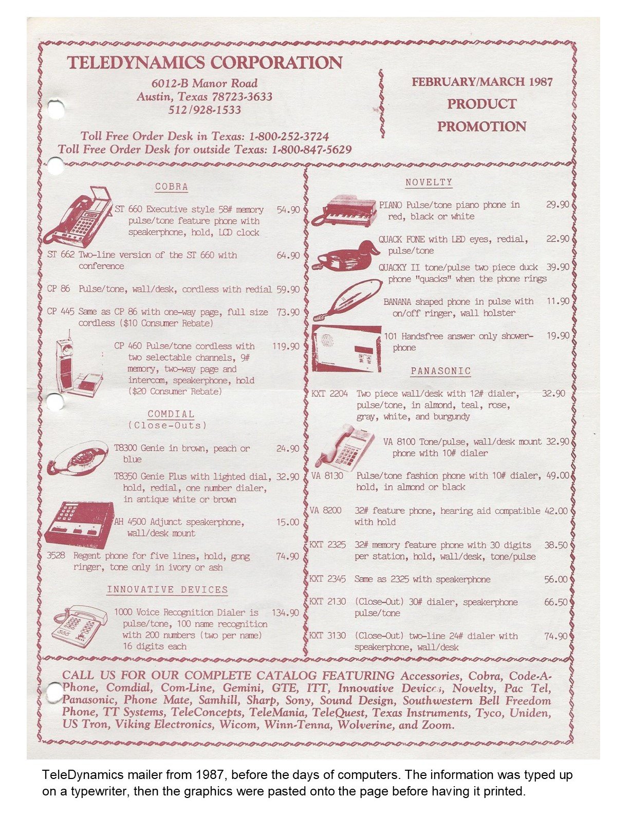 TeleDynamics mailer from 1987