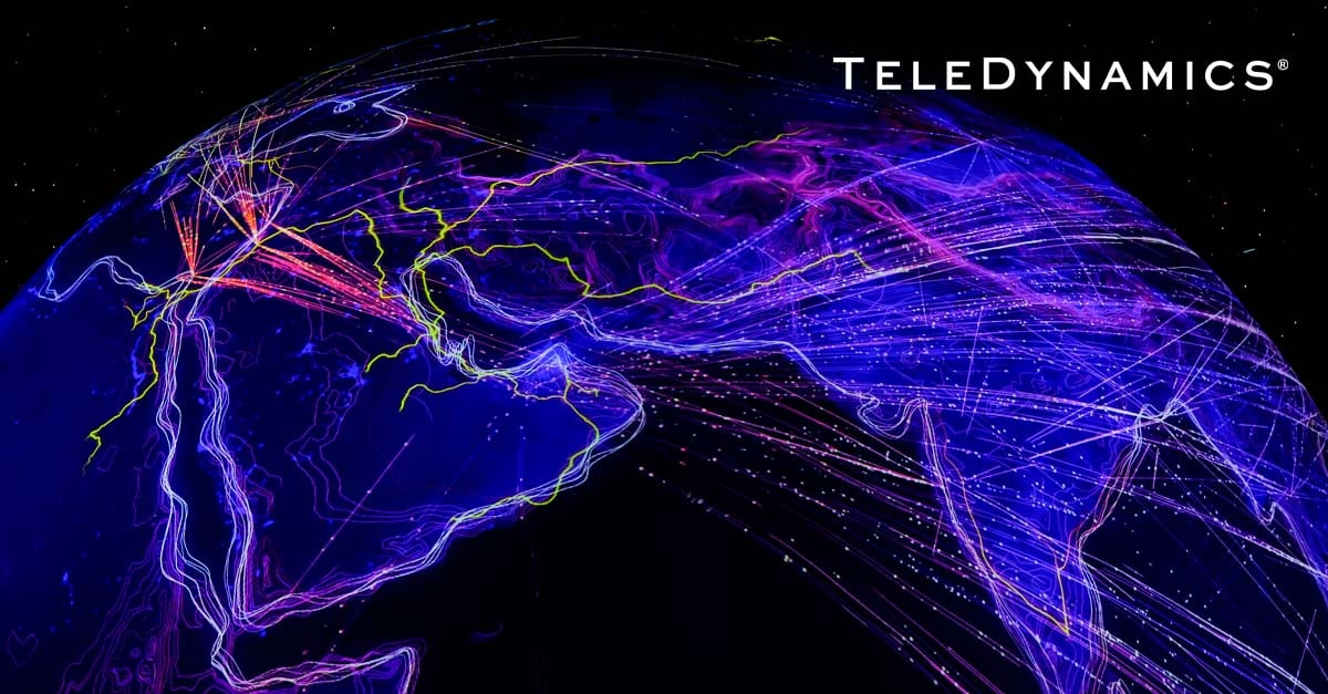 globe with multi-colored connecting lines depicting data flows across the world wide web - TeleDynamics blog