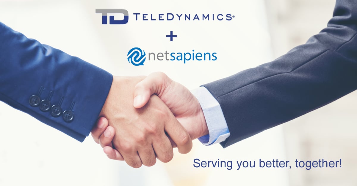 Handshake image with TeleDynamics and netsapiens logos