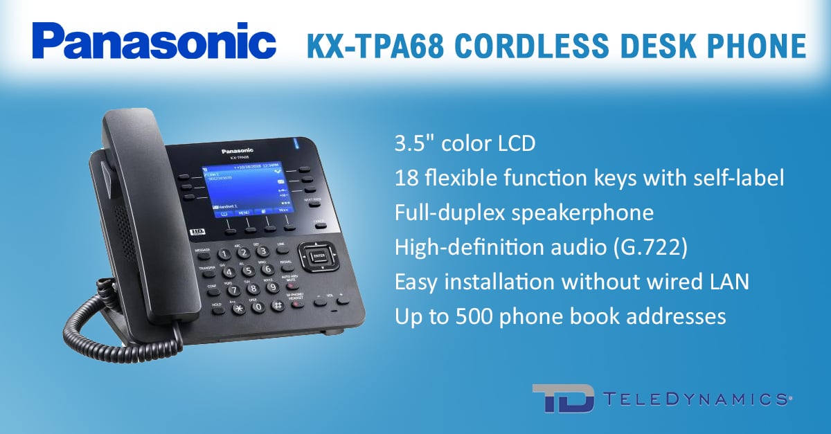 Panasonic KX-TPA68 SIP-DECT cordless desk phone with key features