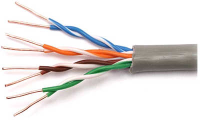 close-up of unshielded twisted pair (UTP) cabling