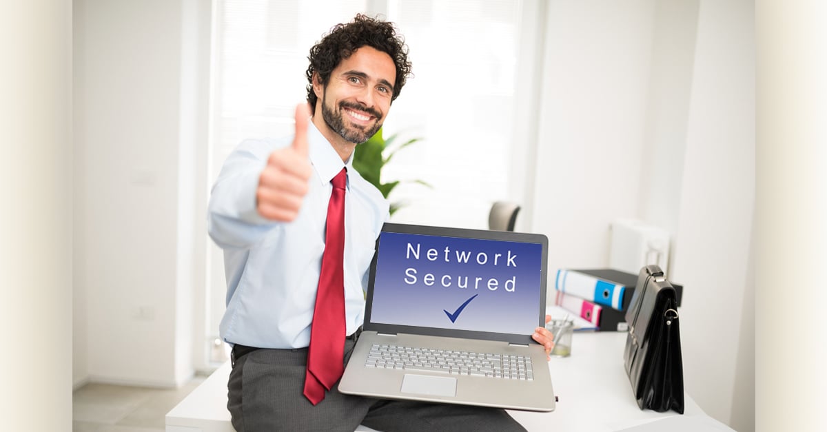 confident businessman with a secured data network
