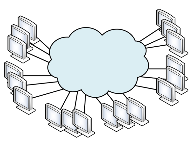 Diagram showing a network where all endpoints are connected to a single segment - TeleDynamics blog