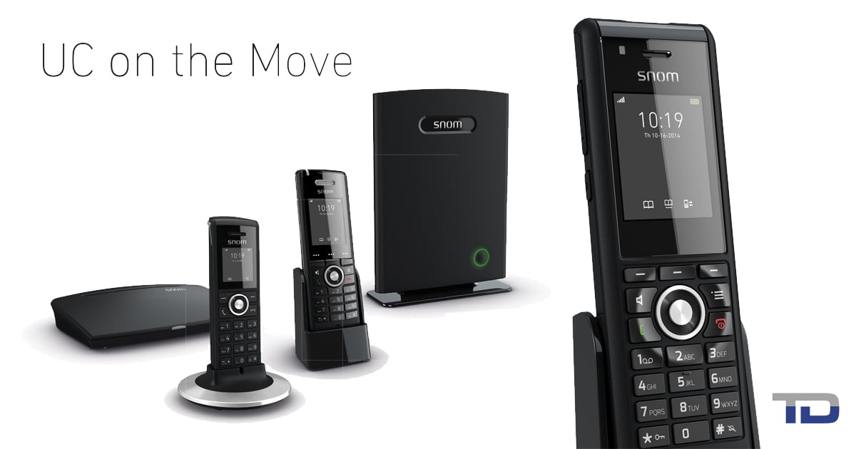 The Snom M700 DECT base station, M5 repeater, and cordless handsets