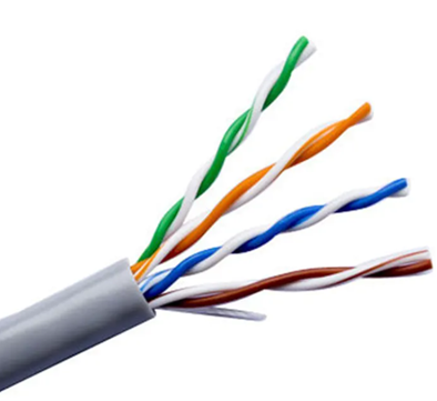 A stripped end of UTP cabling showing its standardized wire colors - TeleDynamics blog