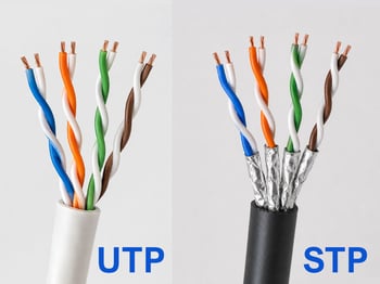 close-up of UTP cable (left) and STP cable (right) - TeleDynamics blog
