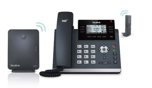 Yealink W41P DECT system with W60B base station, T41S IP desk phone and DD10K DECT USB dongle