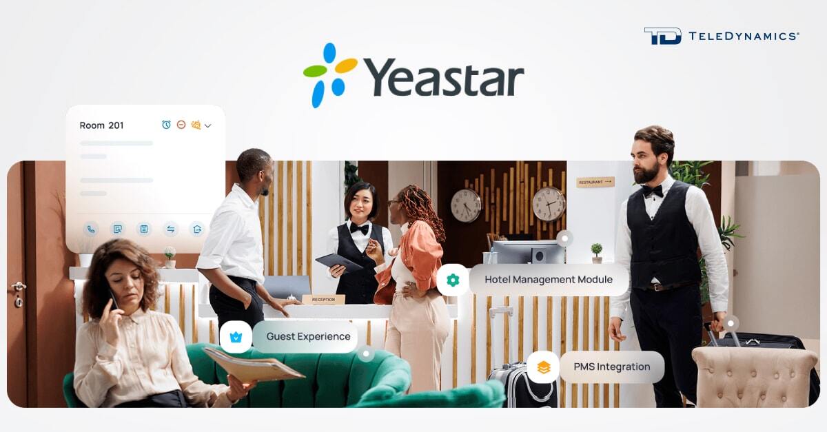 Hotel reception desk showing features of Yeastar's  hotel management solutions - TeleDynamics blog