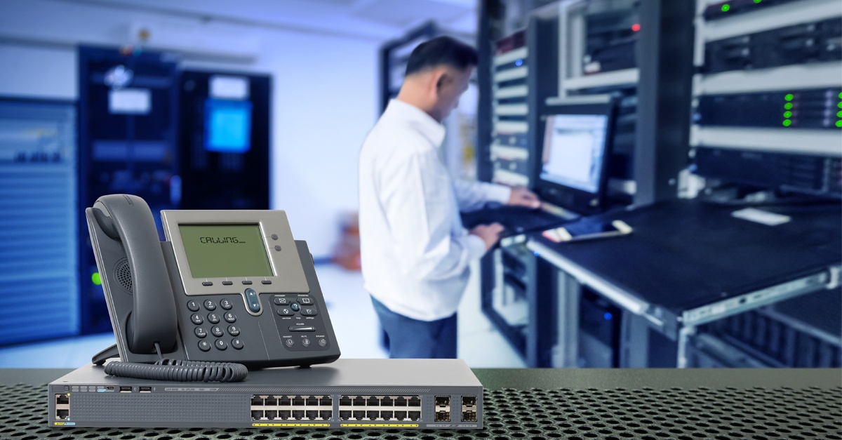 man in a data center room